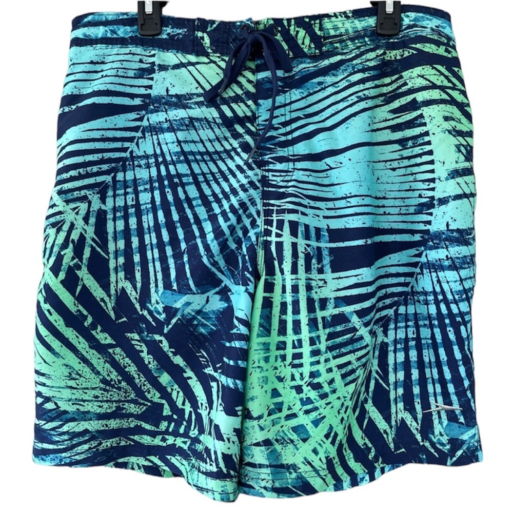 Speedo E-Board Blue and Green Tropical Leaf Board Shorts Swim Trunks Size XL